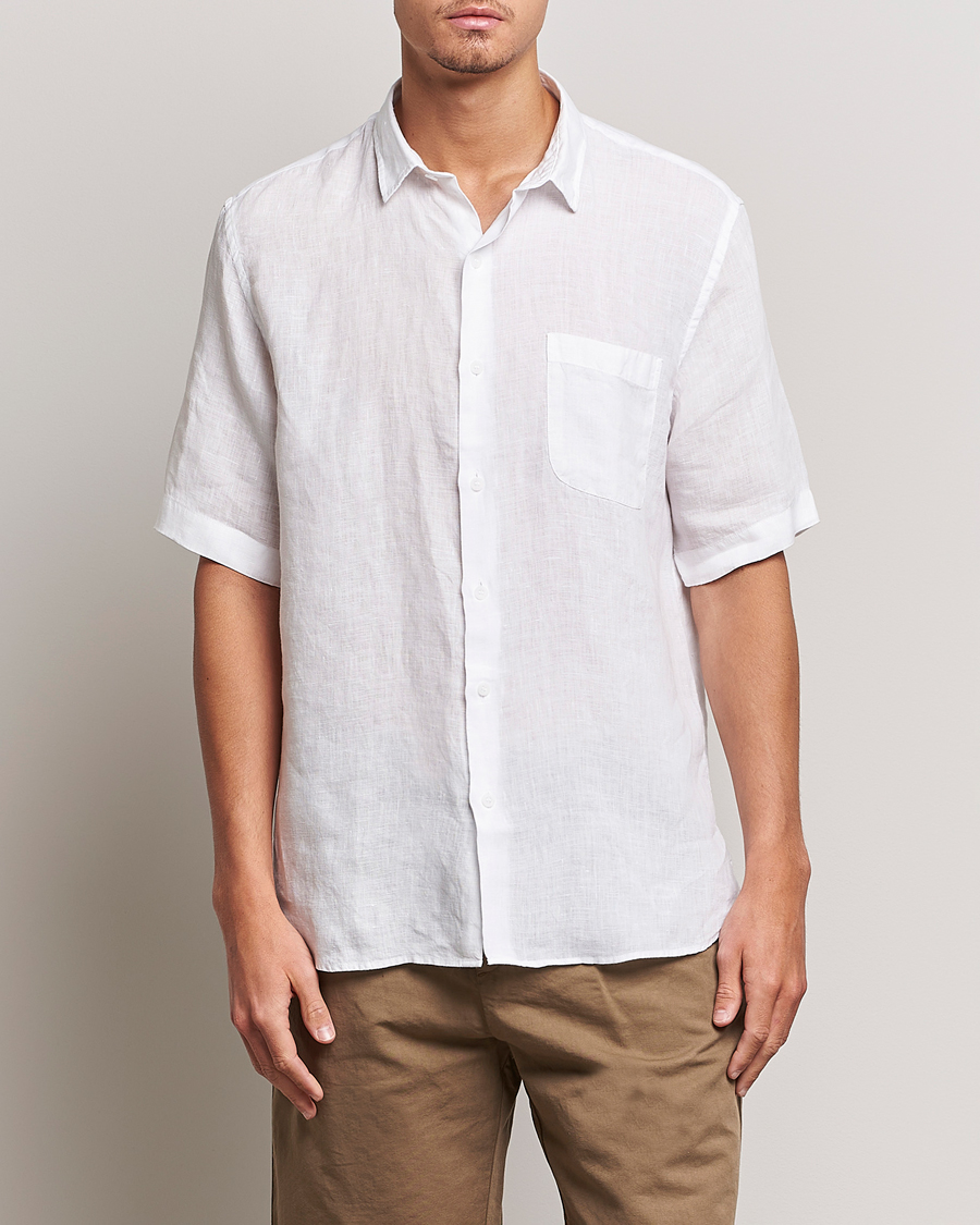 Men | Shirts | Sunspel | Short Sleeve Linen Shirt White