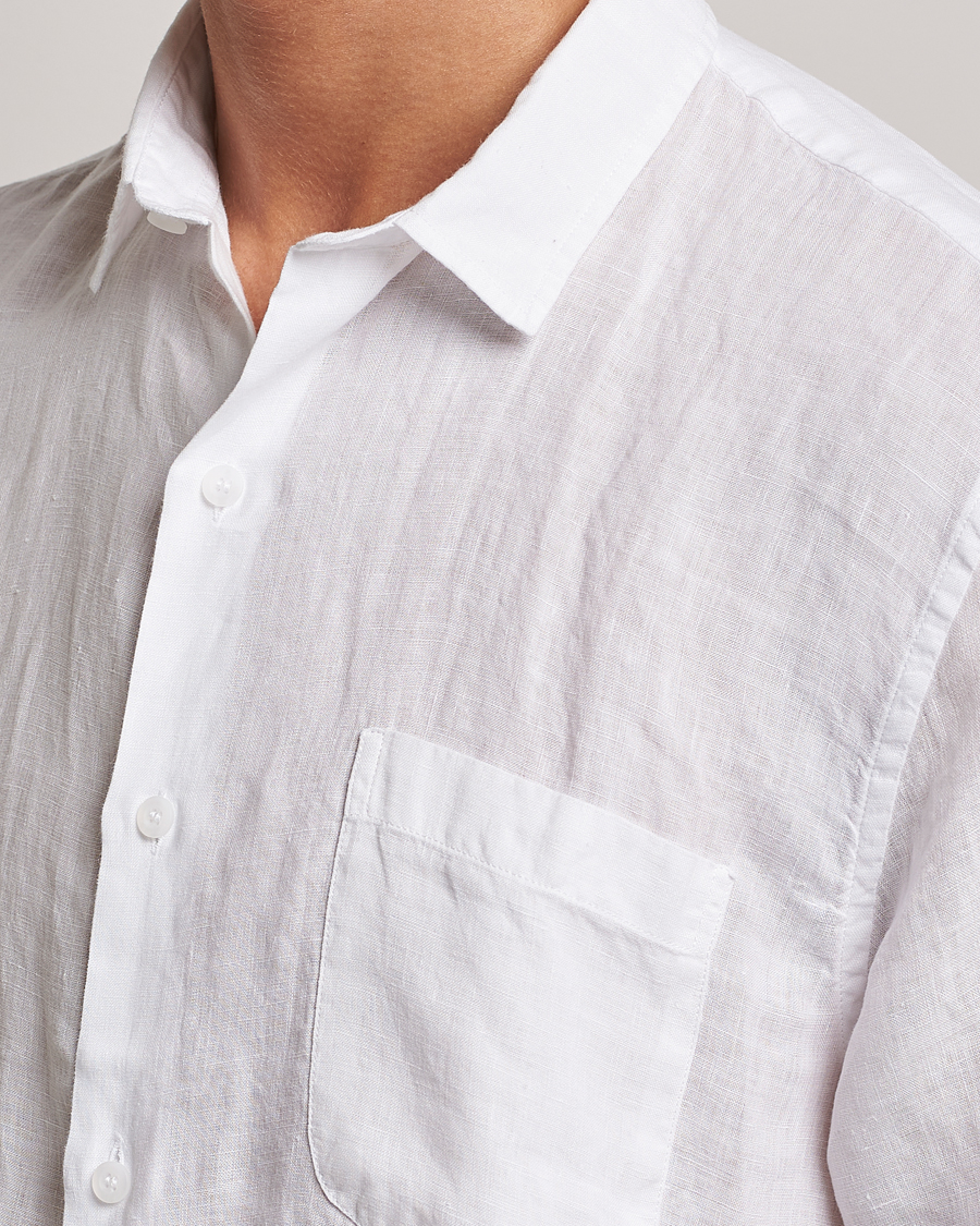 Men | Shirts | Sunspel | Short Sleeve Linen Shirt White