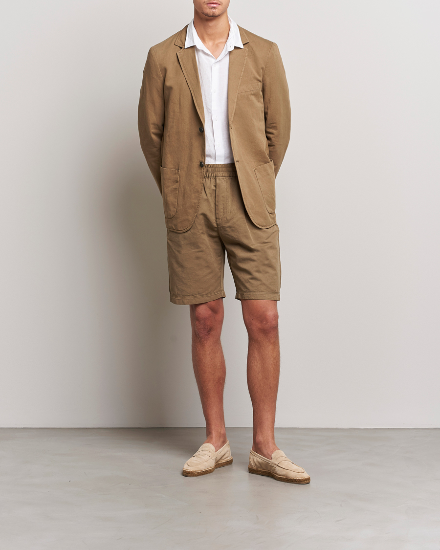 Men | Blazers | Sunspel | Unconstructed Cotton/Linen Blazer Dark Tan