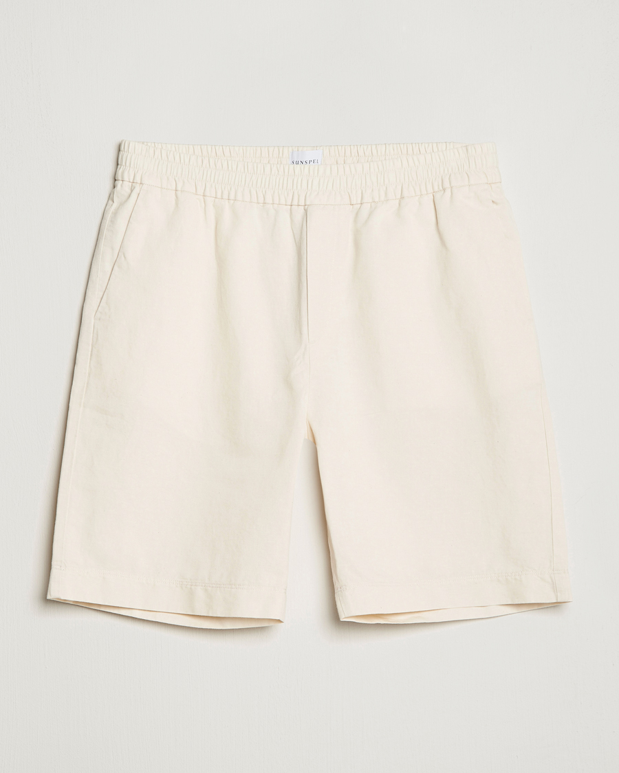 Men | Drawstring Shorts | Sunspel | Cotton/Linen Drawstring Shorts Undyed