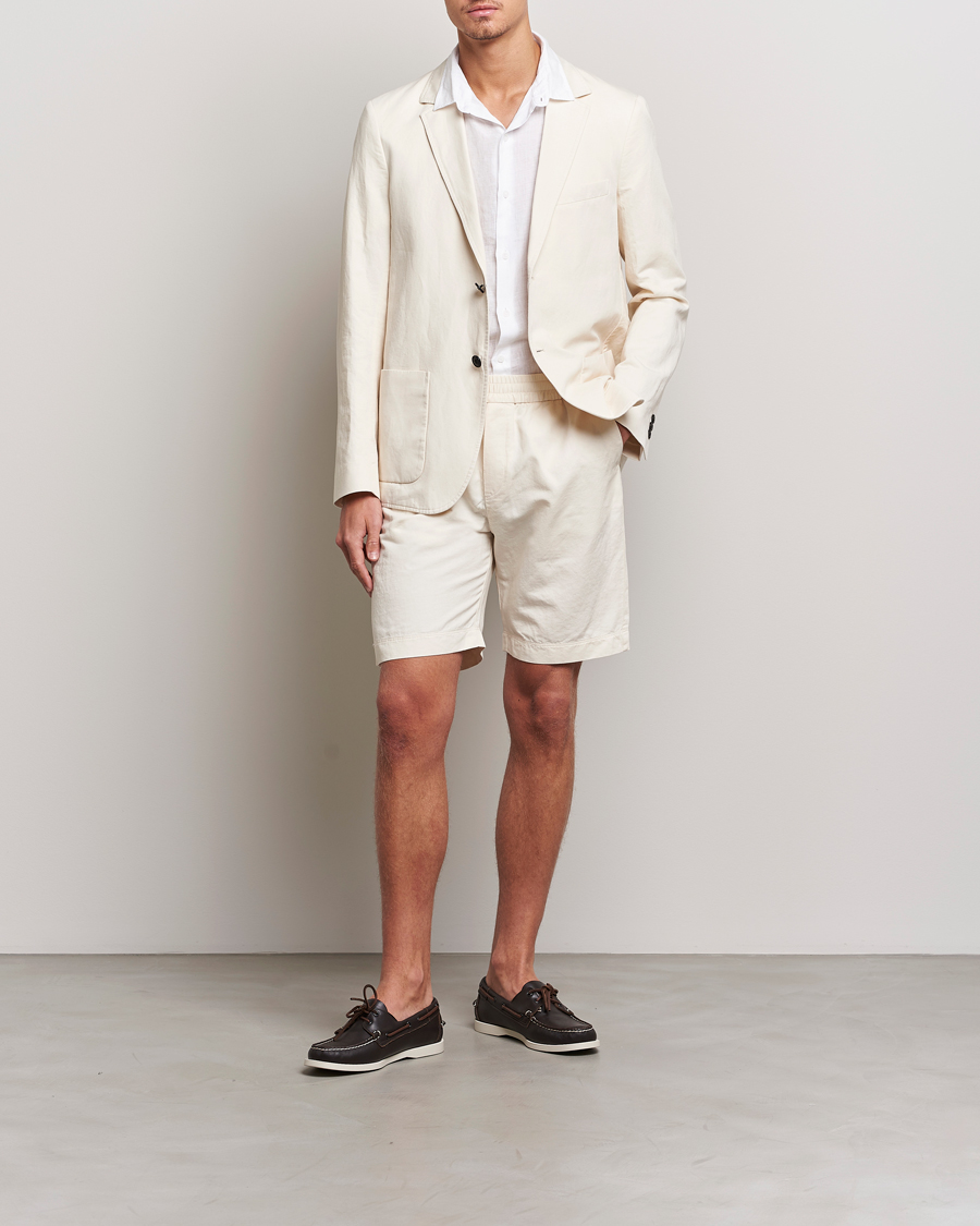Men | Shorts | Sunspel | Cotton/Linen Drawstring Shorts Undyed