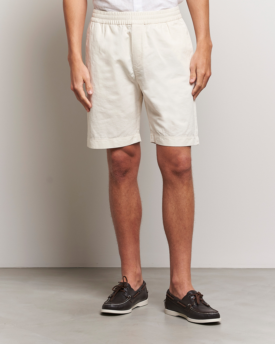Men | Drawstring Shorts | Sunspel | Cotton/Linen Drawstring Shorts Undyed