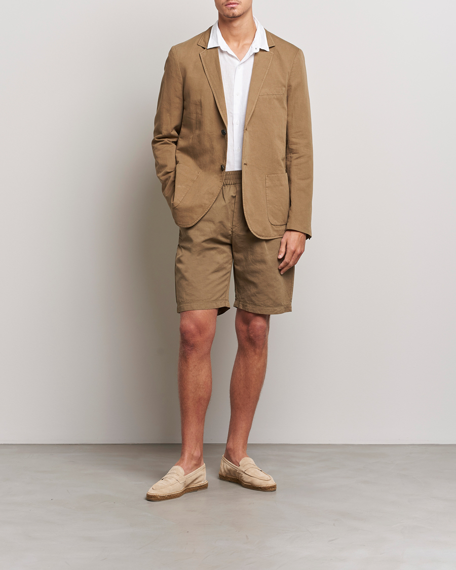 Men | Shorts | Sunspel | Cotton/Linen Drawstring Shorts Dark Tan