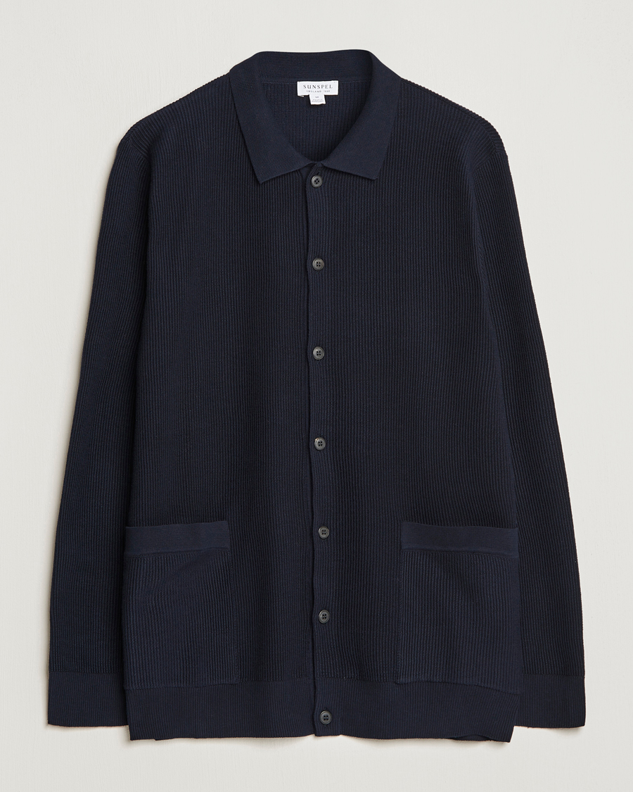 Men | Sweaters & Knitwear | Sunspel | Long Staple Cotton Knitted Jacket Navy