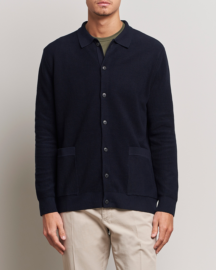 Men |  | Sunspel | Long Staple Cotton Knitted Jacket Navy