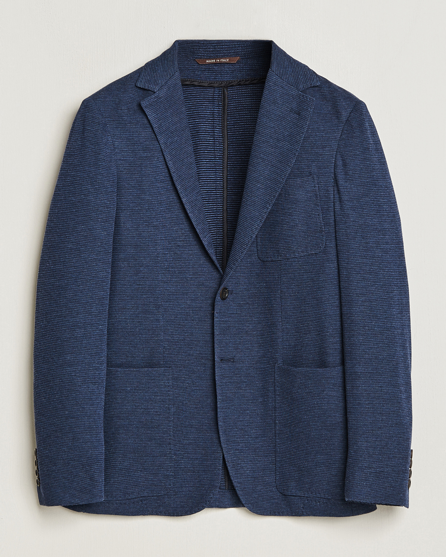 Men | Wool Blazers | Canali | Structured Jersey Jacket Blue