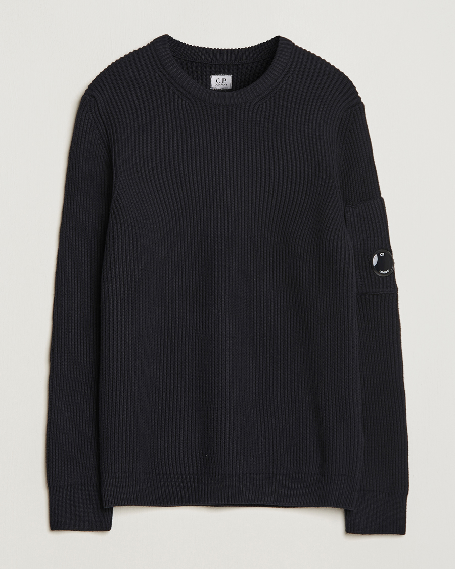 Men | Sweaters & Knitwear | C.P. Company | Full Rib Knitted Cotton Crewneck Black