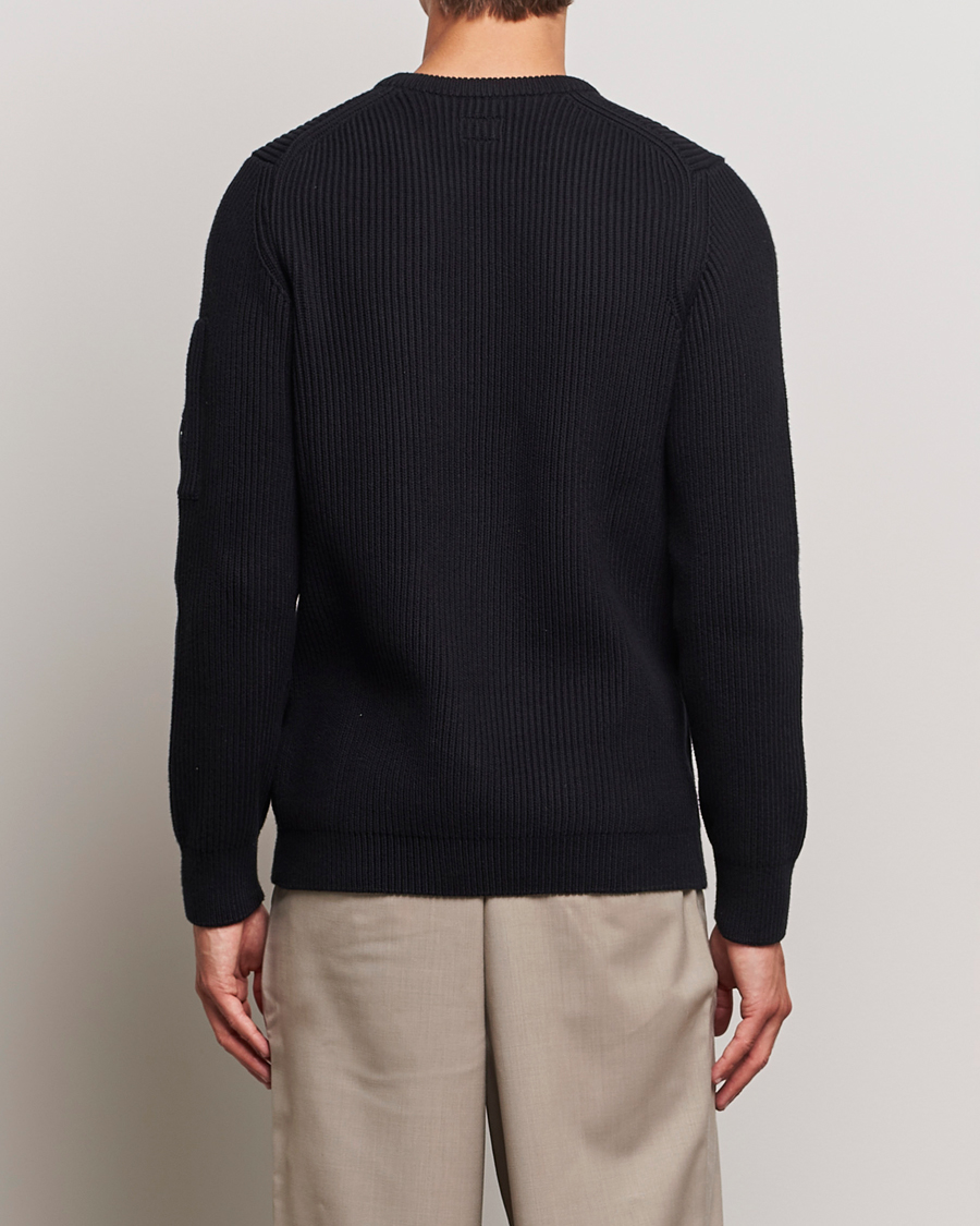 Men | Sweaters & Knitwear | C.P. Company | Full Rib Knitted Cotton Crewneck Black