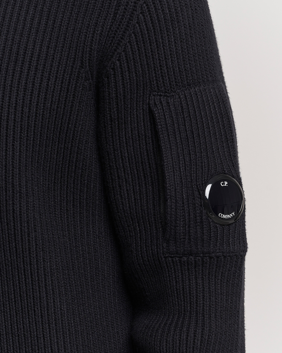 Men | Sweaters & Knitwear | C.P. Company | Full Rib Knitted Cotton Crewneck Black