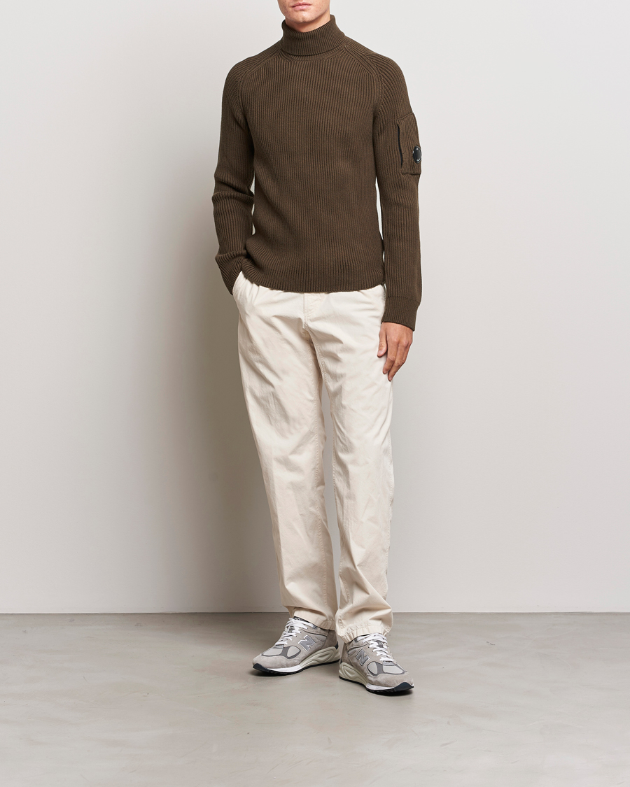 Men | Sweaters & Knitwear | C.P. Company | Full Rib Knitted Cotton Rollneck Brown