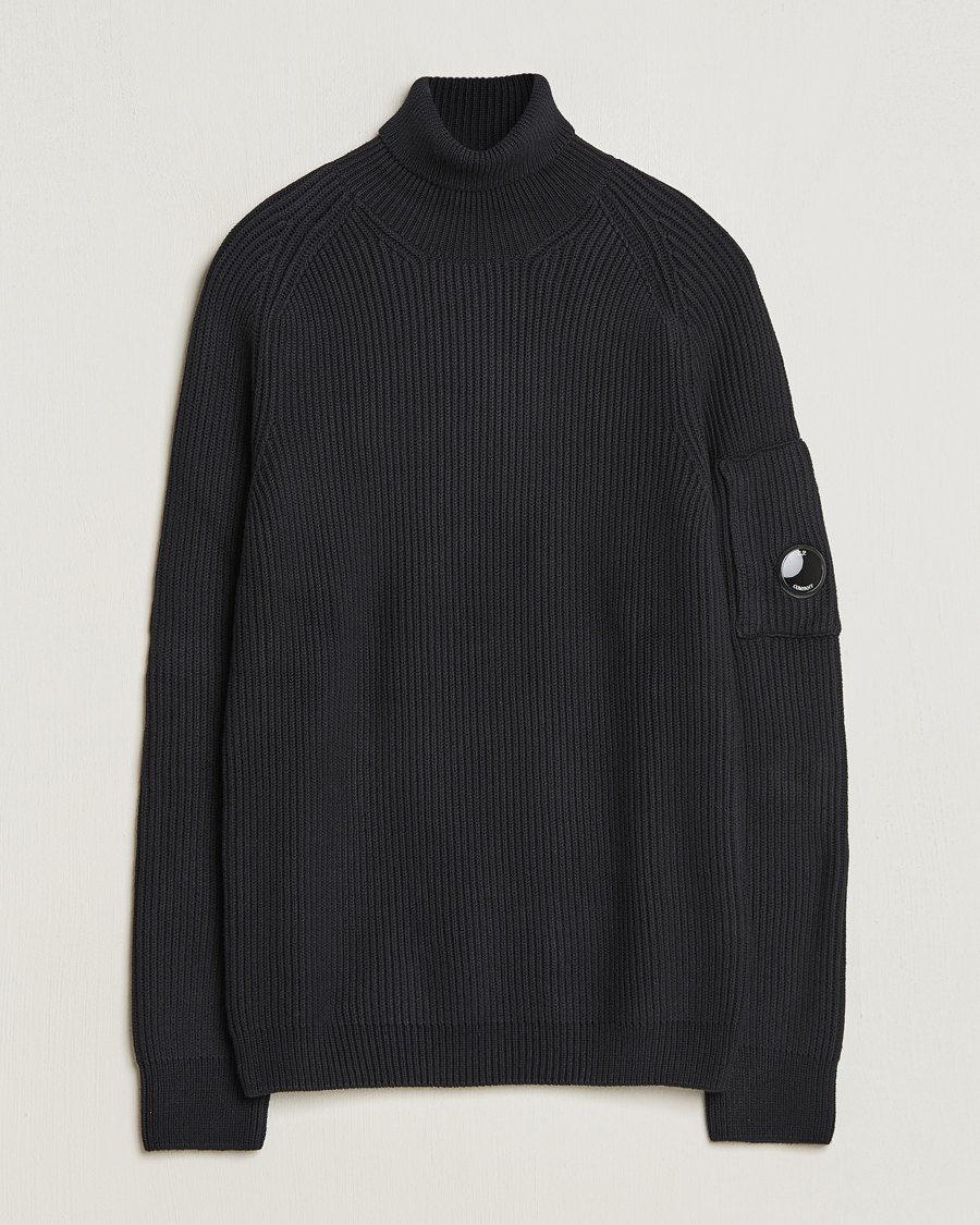 Men | Sweaters & Knitwear | C.P. Company | Full Rib Knitted Cotton Rollneck Black