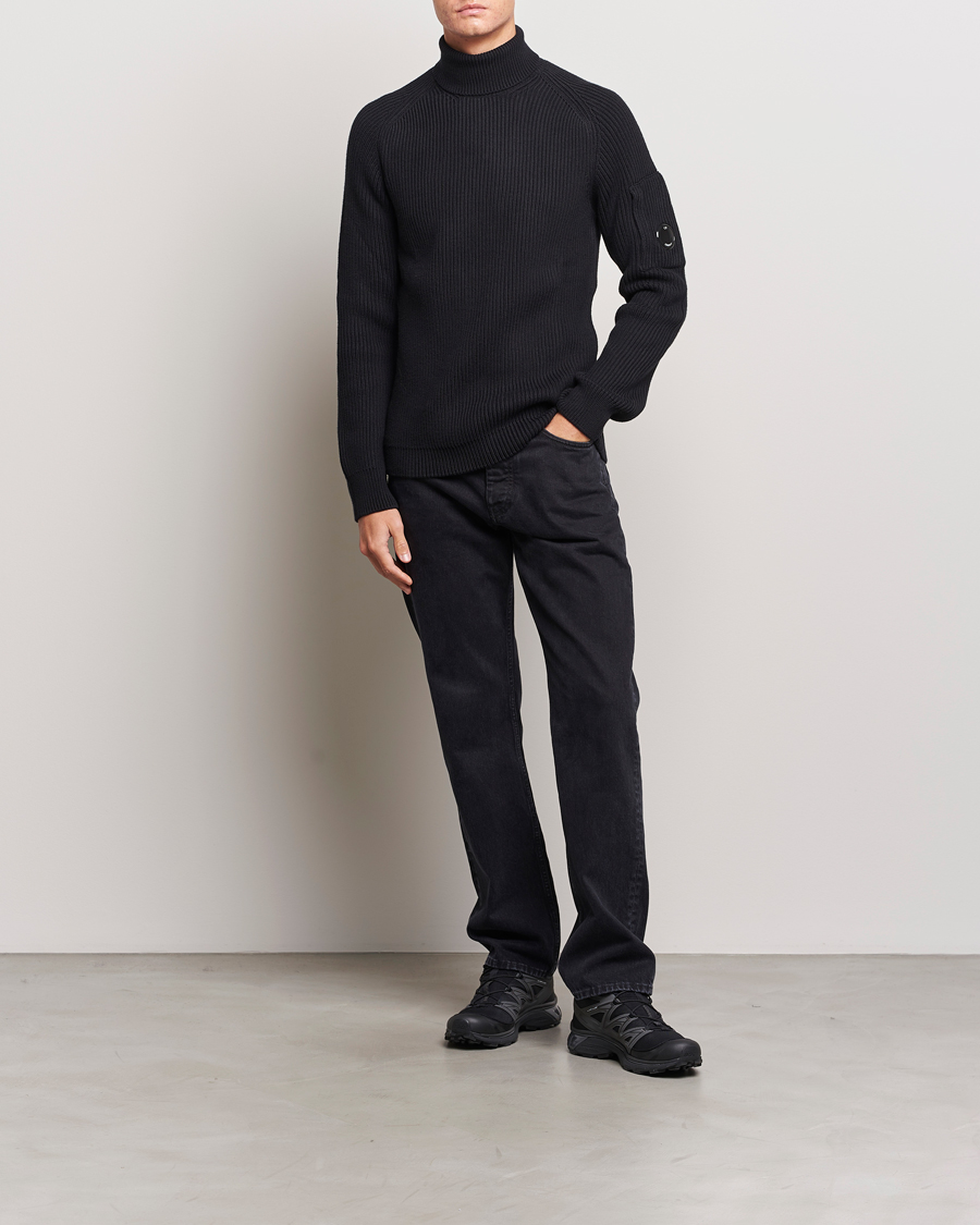 Men | Sweaters & Knitwear | C.P. Company | Full Rib Knitted Cotton Rollneck Black