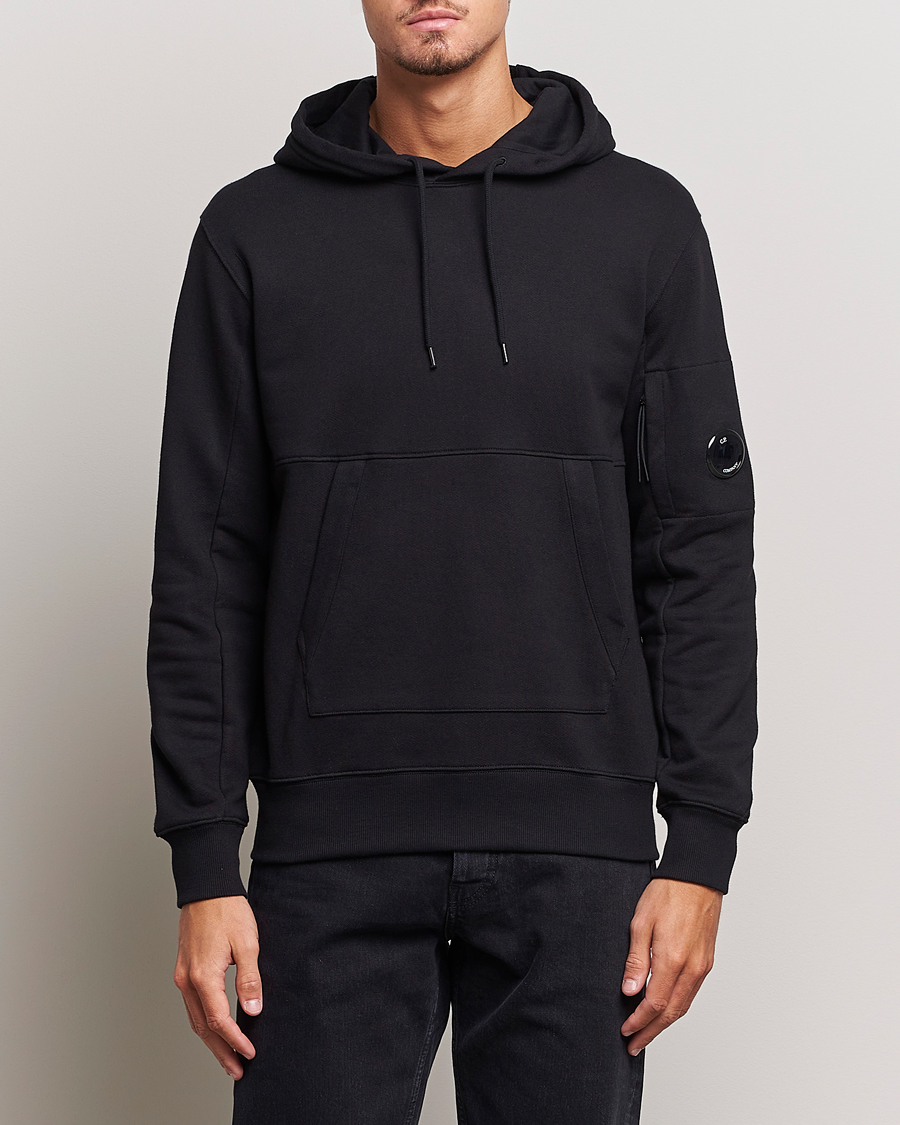 Men | Hooded Sweatshirts | C.P. Company | Diagonal Raised Fleece Hooded Lens Sweatshirt Black