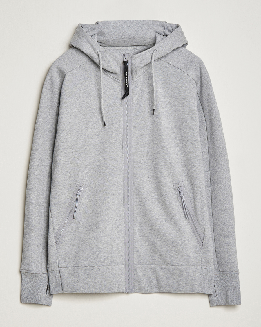 Men | Hooded Sweatshirts | C.P. Company | Diagonal Raised Fleece Full Zip Goggle Hoodie Grey