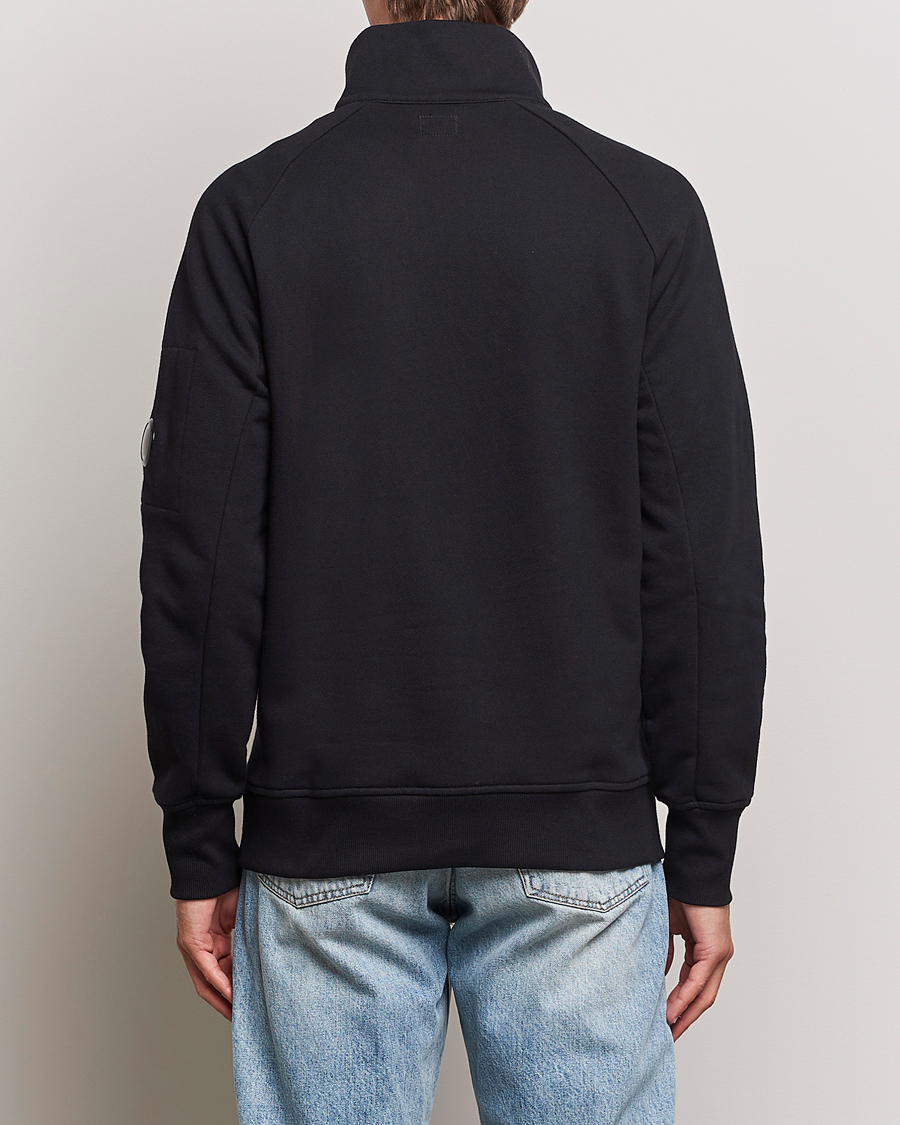 Men | Sweaters & Knitwear | C.P. Company | Diagonal Raised Fleece Half Zip Goggle Hoodie Black