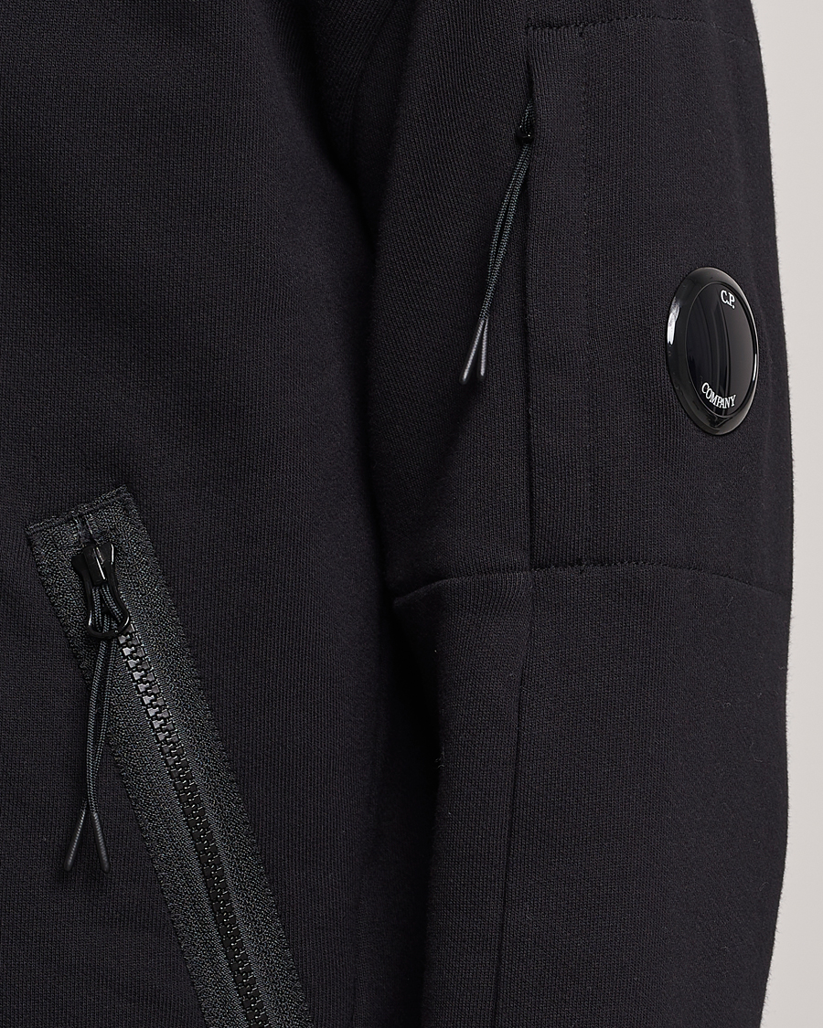 Men | Sweaters & Knitwear | C.P. Company | Diagonal Raised Fleece Half Zip Goggle Hoodie Black