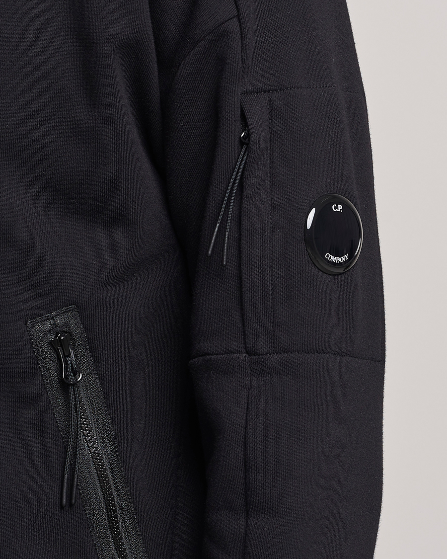 Men | Sweaters & Knitwear | C.P. Company | Diagonal Raised Fleece Full Zip Lens Sweatshirt Black