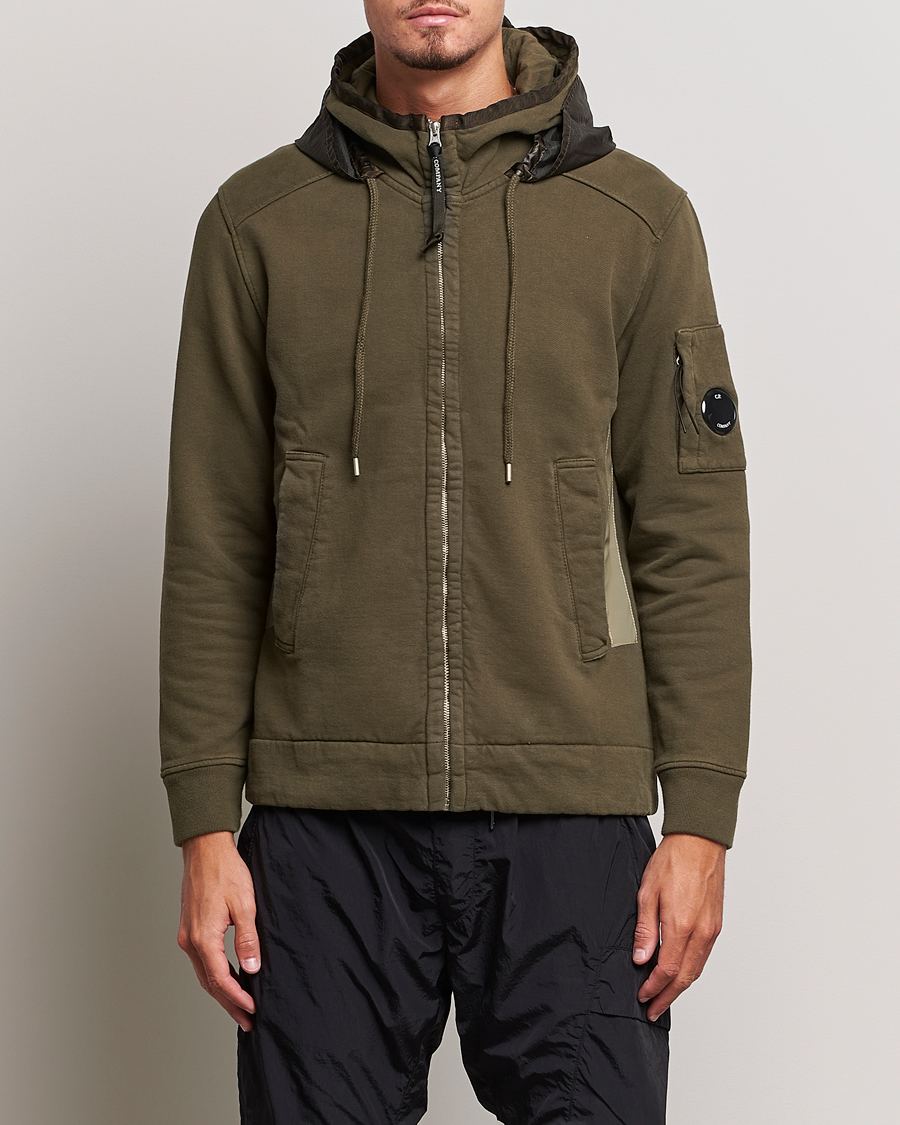 Men | C.P. Company | C.P. Company | Diagonal Raised Fleece Hooded Open Lens Sweatshirt Green