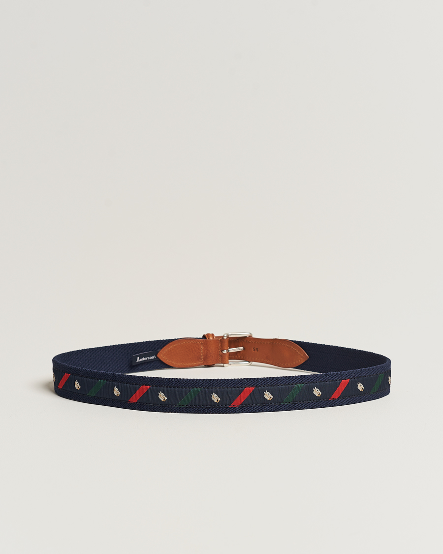 Men | Leather Belts | Anderson's | Woven Cotton/Leather Belt Navy