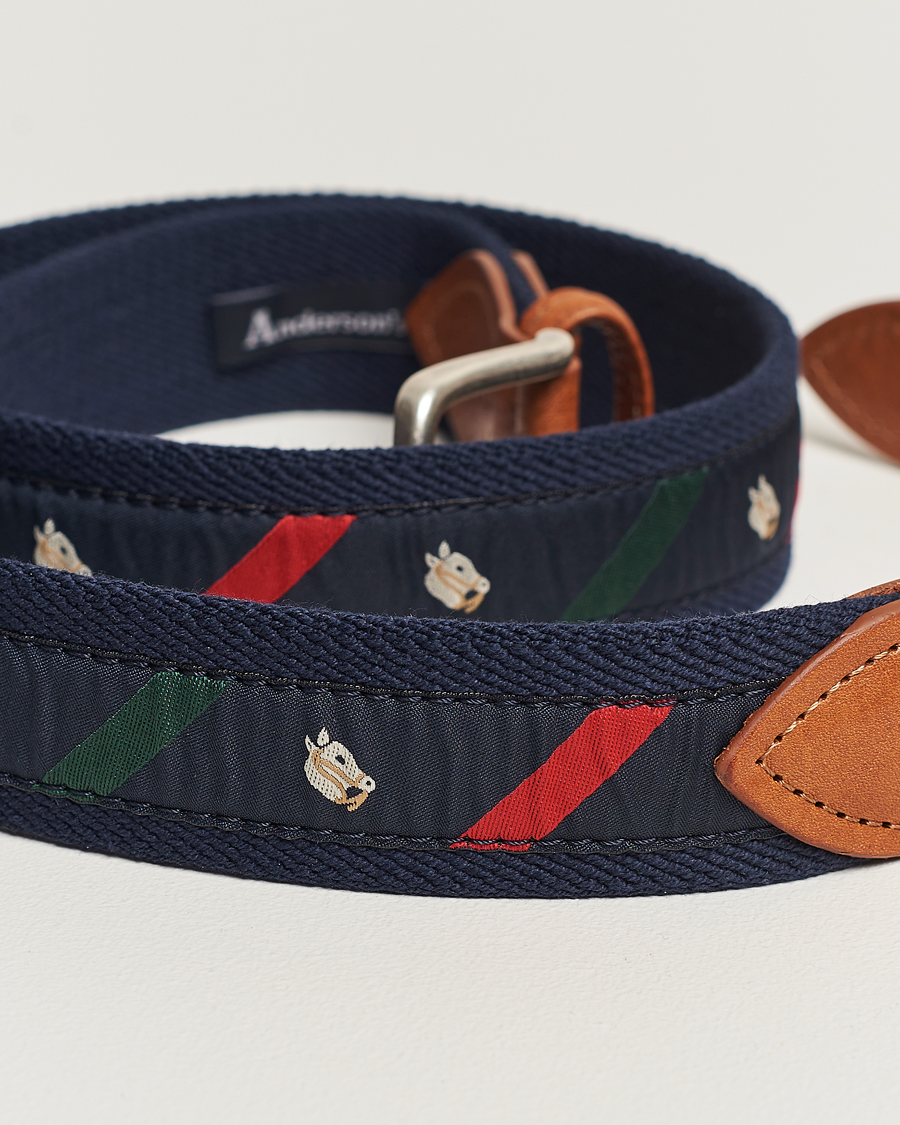 Men | Belts | Anderson's | Woven Cotton/Leather Belt Navy