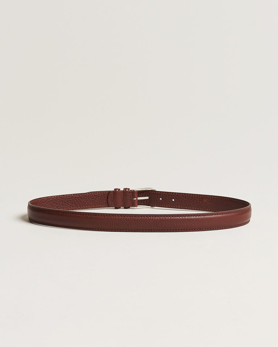 Men | Leather Belts | Anderson's | Grained Leather Belt 3 cm Brown