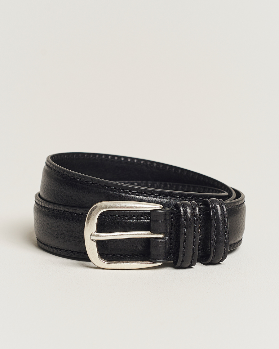 Men | Leather Belts | Anderson's | Grained Leather Belt 3 cm Black