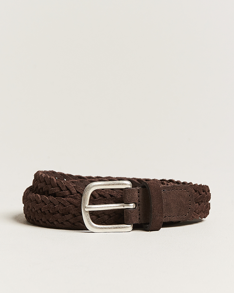 Men |  | Anderson's | Woven Suede Belt 2,5 cm Brown