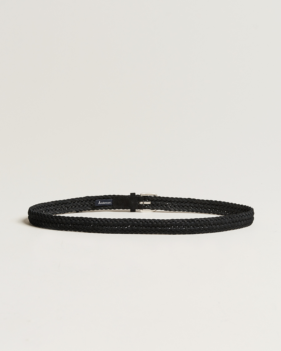 Men | New product images | Anderson's | Woven Suede Belt 2,5 cm Black