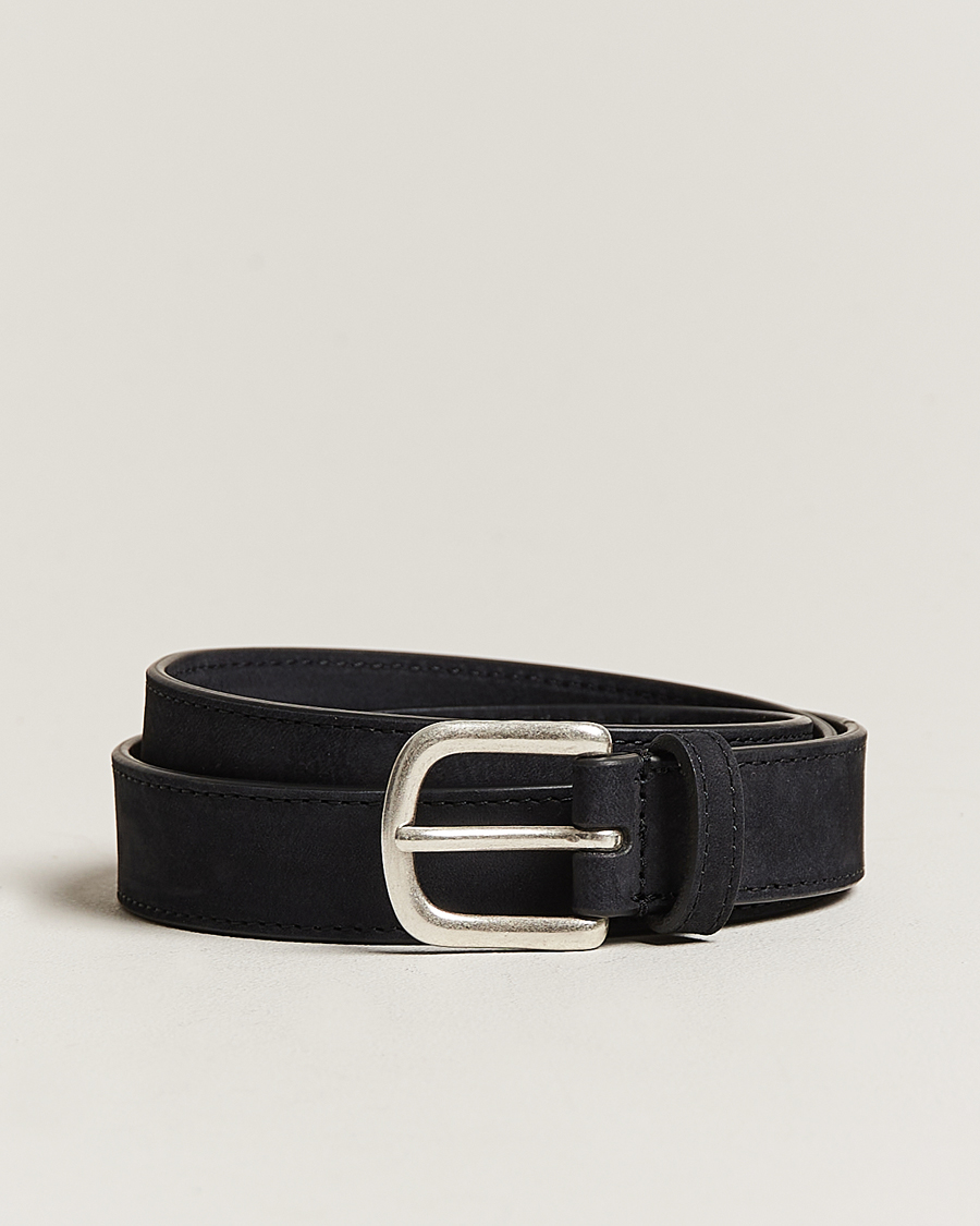 Men | Belts | Anderson's | Slim Stitched Nubuck Leather Belt 2,5 cm Black
