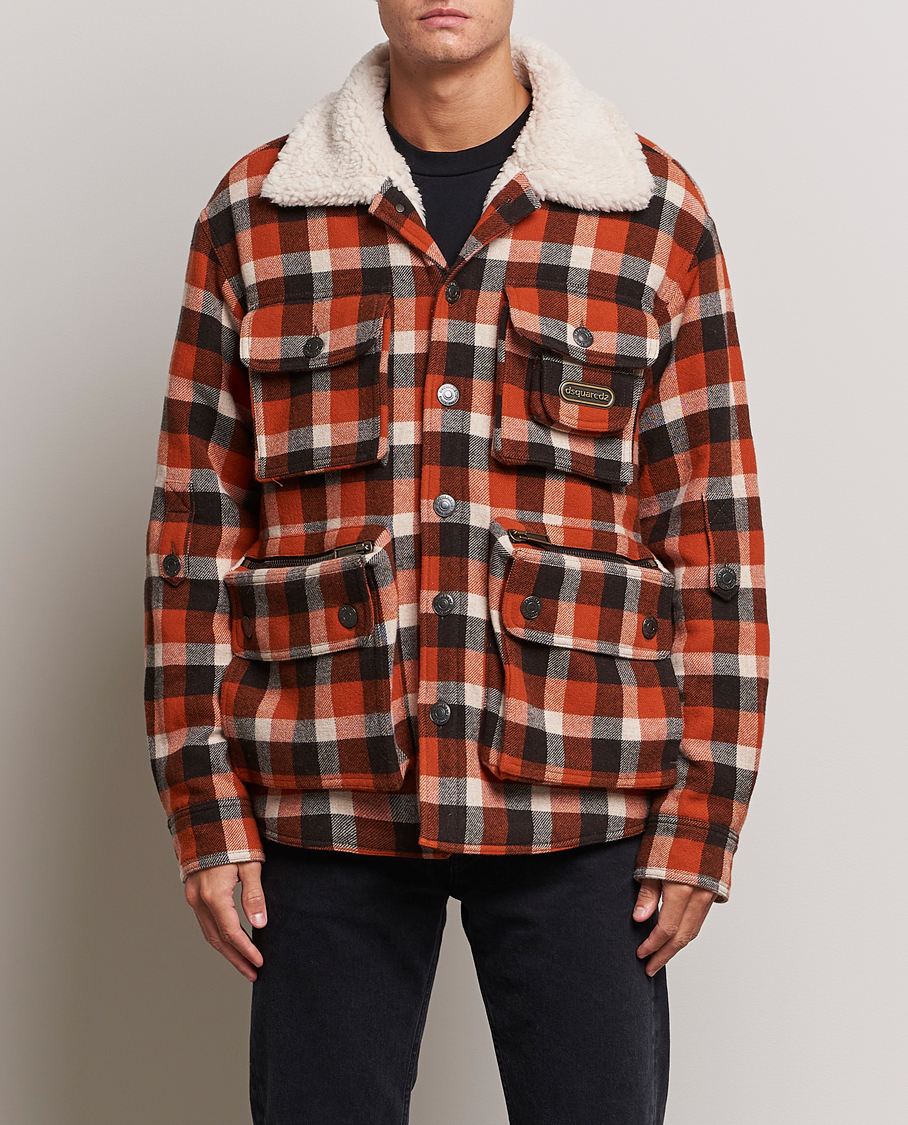 Men | Dsquared2 | Dsquared2 | Flannel Check Wool Jacket Rust/Blue