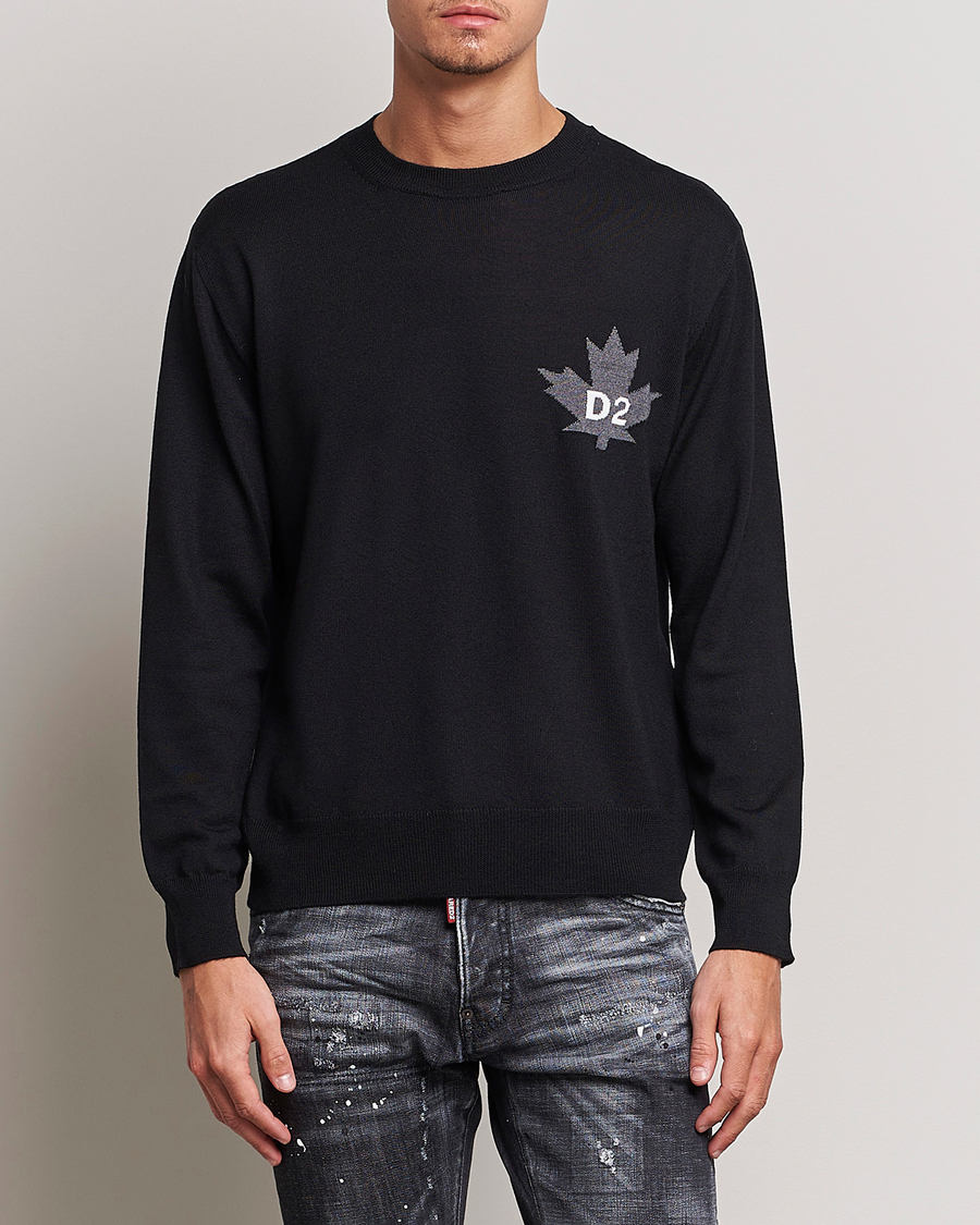 Men | Luxury Brands | Dsquared2 | D2 Leaf Knitted Sweatshirt Black