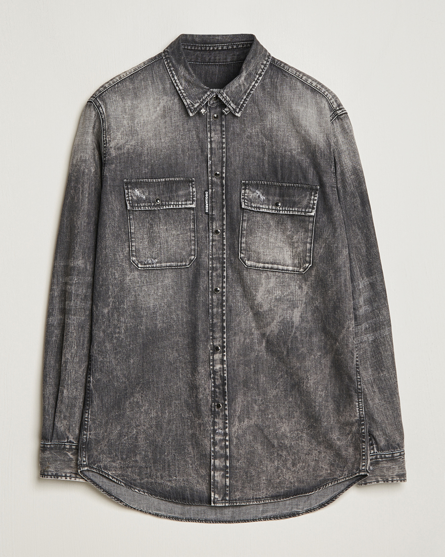 Men | Shirts | Dsquared2 | Tab Collar Denim Shirt Washed Grey