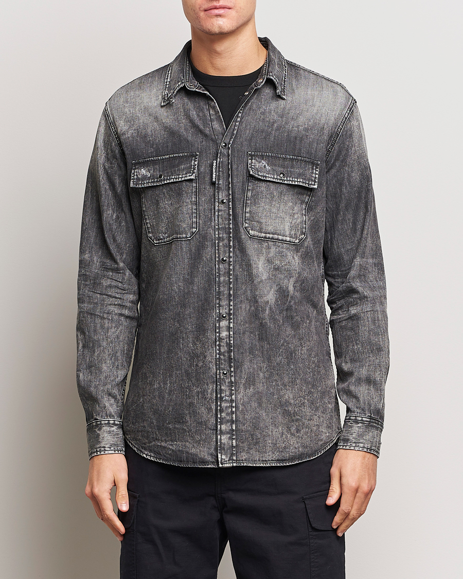 Men | Shirts | Dsquared2 | Tab Collar Denim Shirt Washed Grey
