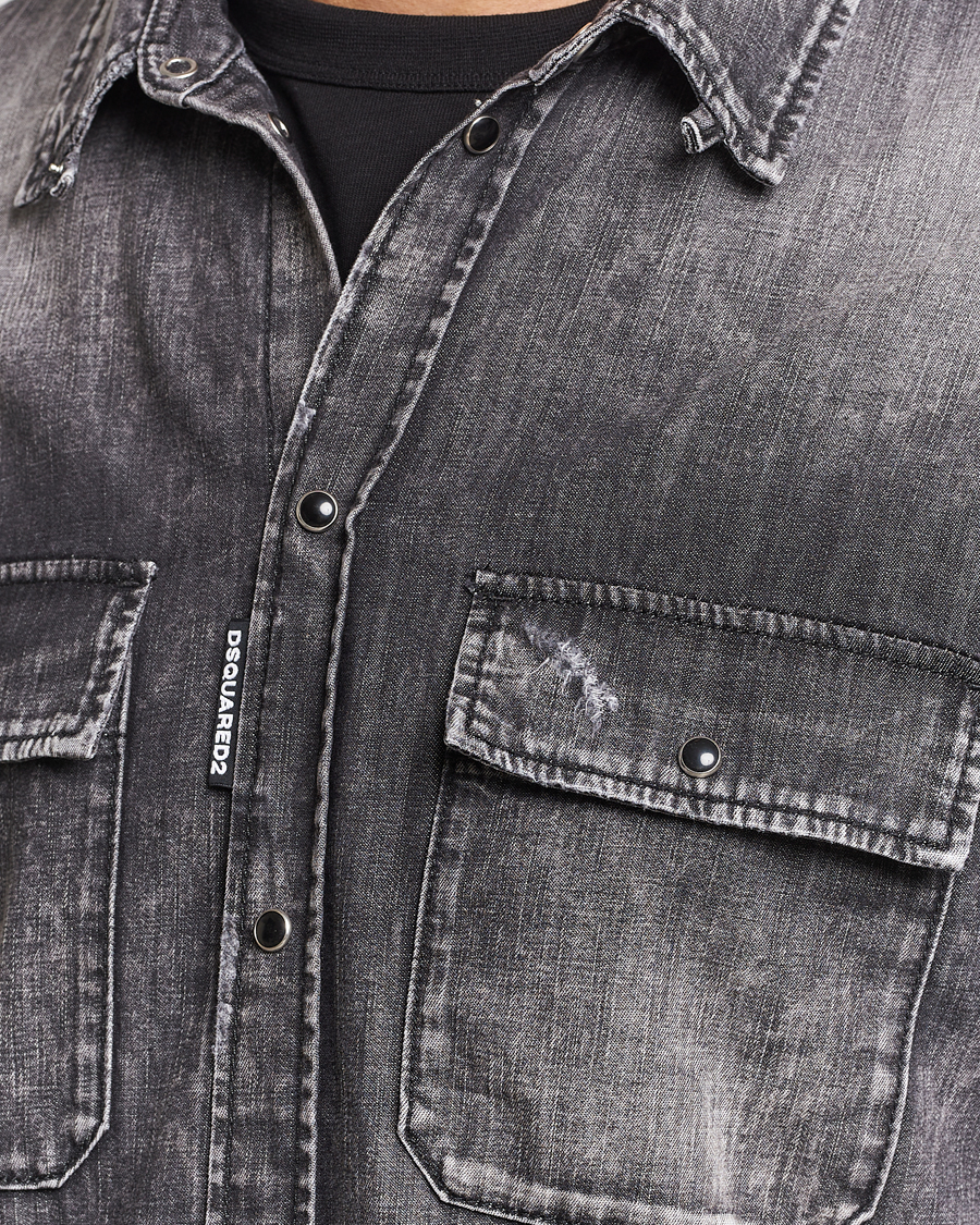 Men | Shirts | Dsquared2 | Tab Collar Denim Shirt Washed Grey