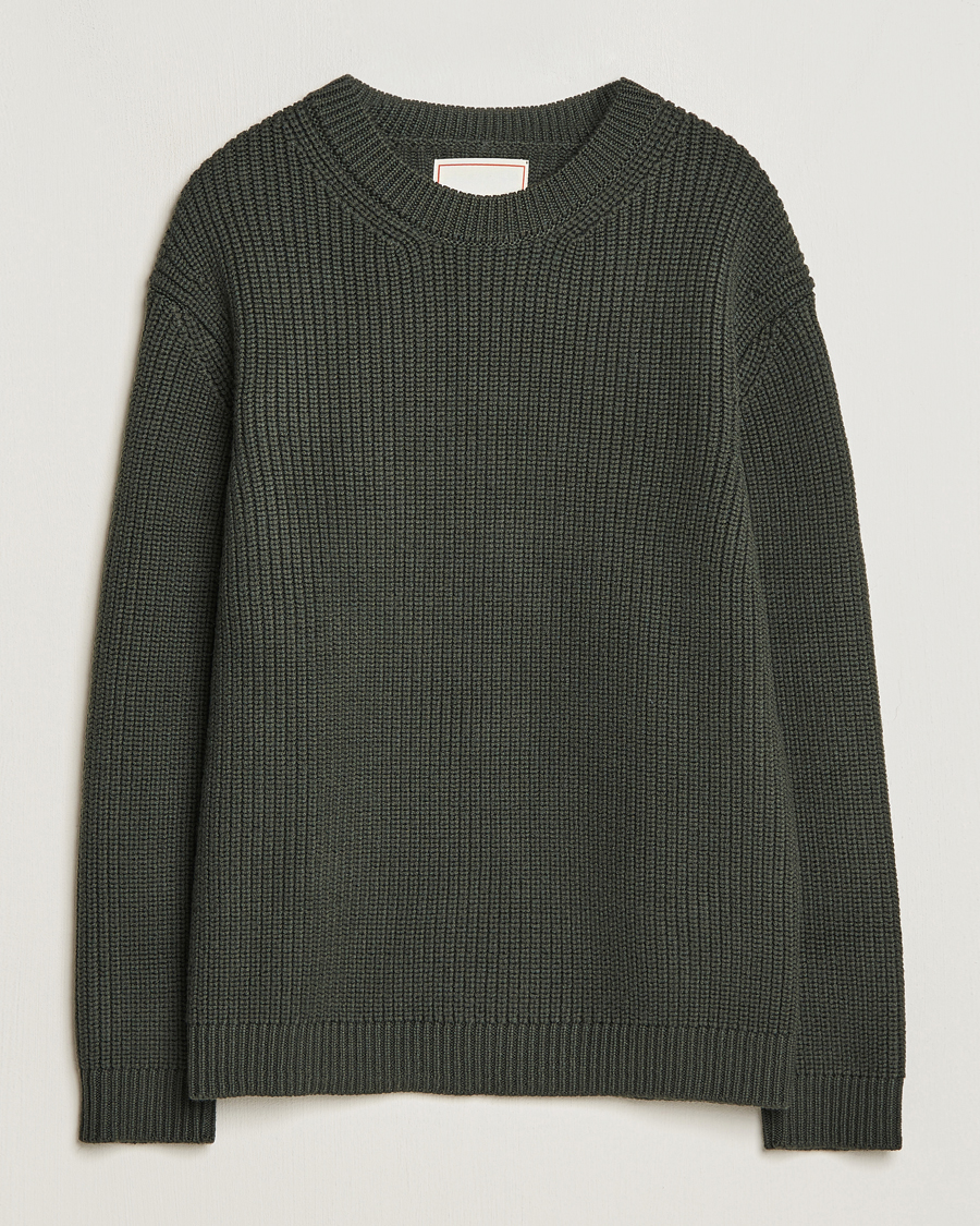 Men | Sweaters & Knitwear | Jeanerica | Paul Heavy Knitted Crew Neck Dark Green