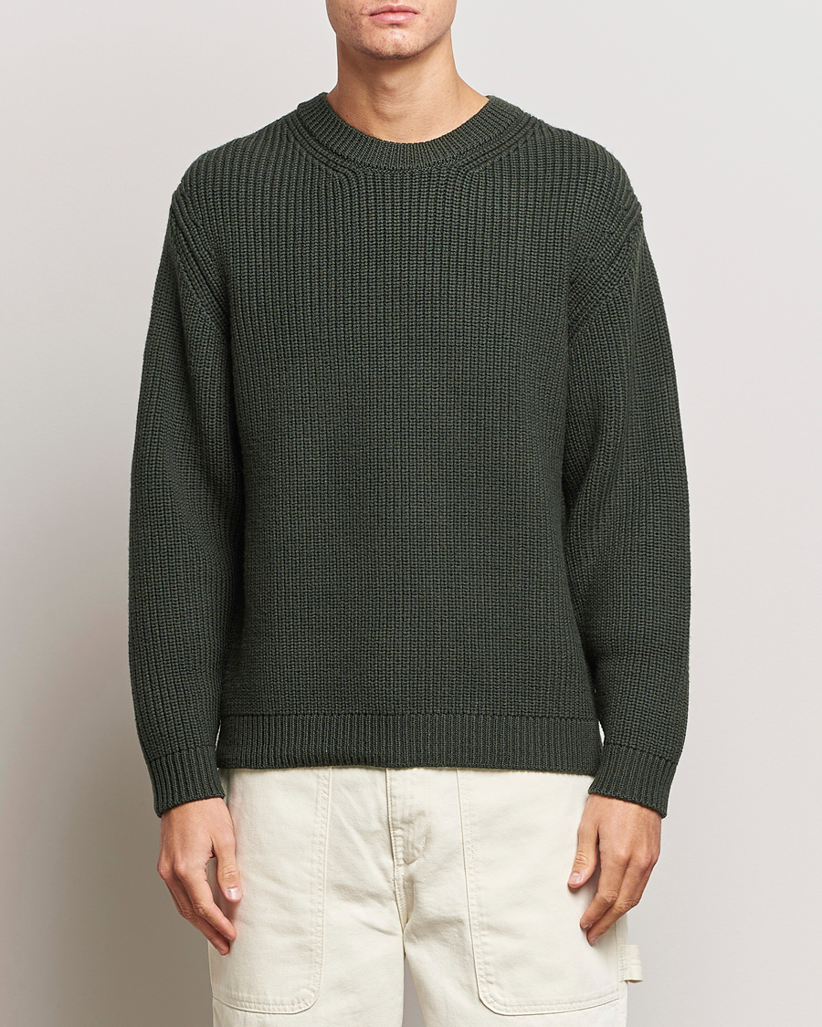 Men | Sweaters & Knitwear | Jeanerica | Paul Heavy Knitted Crew Neck Dark Green