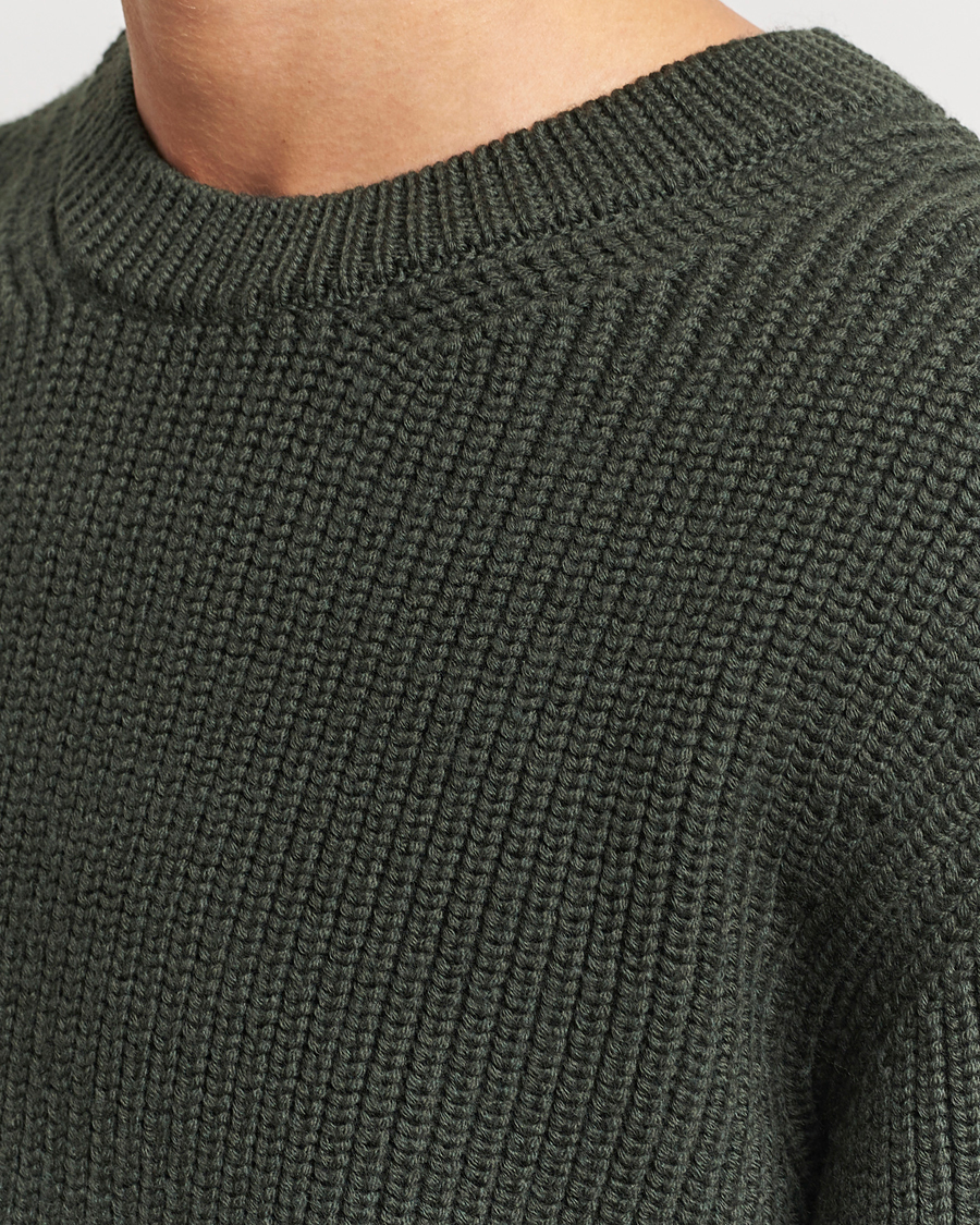 Men | Sweaters & Knitwear | Jeanerica | Paul Heavy Knitted Crew Neck Dark Green