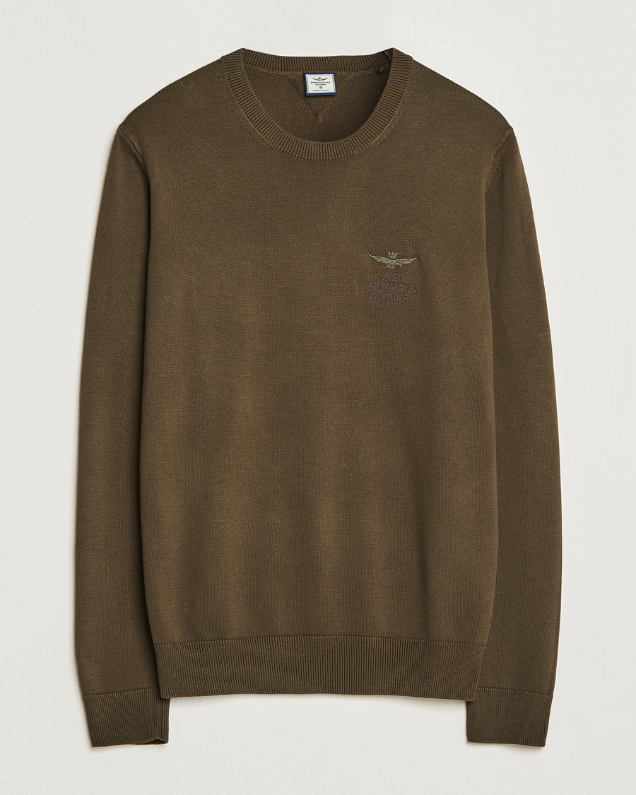 Men | Sweaters & Knitwear | Aeronautica Militare | Cotton Knitted Crew Neck Off Green