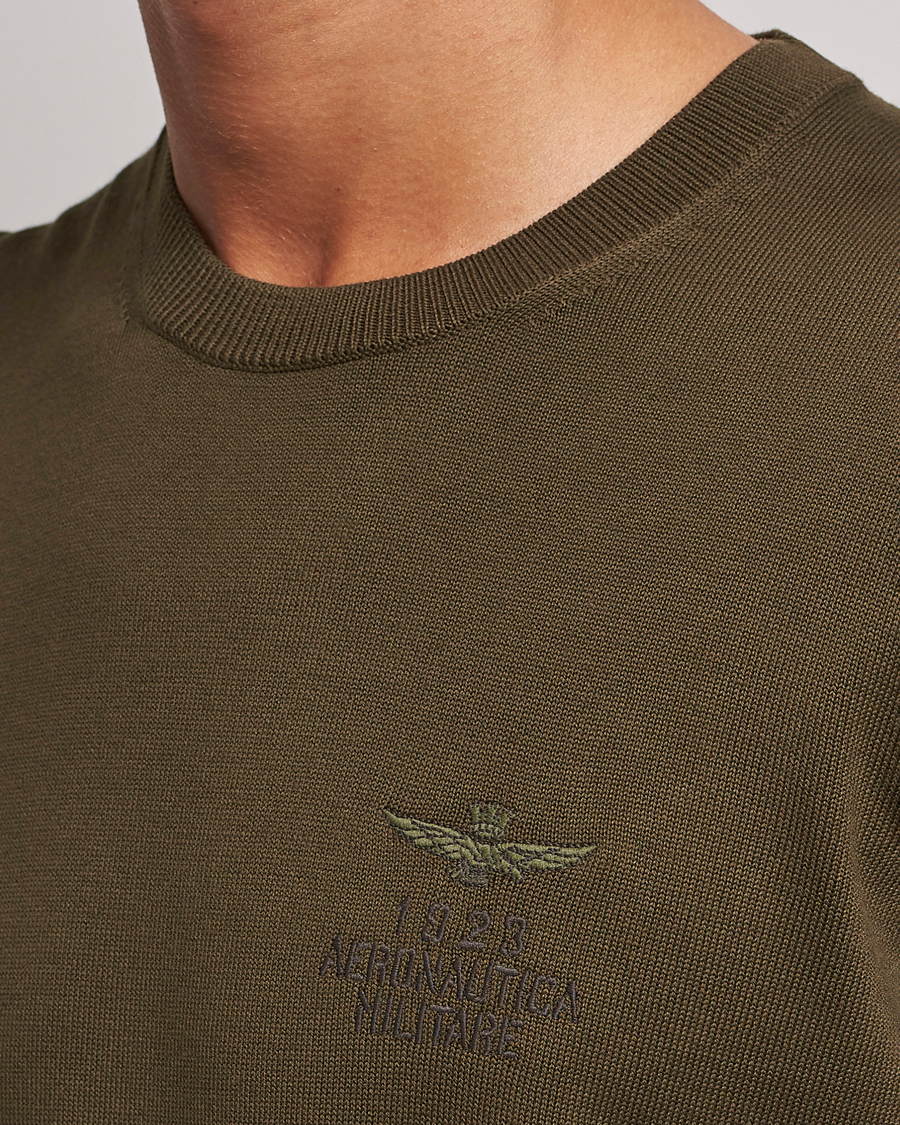 Men | Sweaters & Knitwear | Aeronautica Militare | Cotton Knitted Crew Neck Off Green