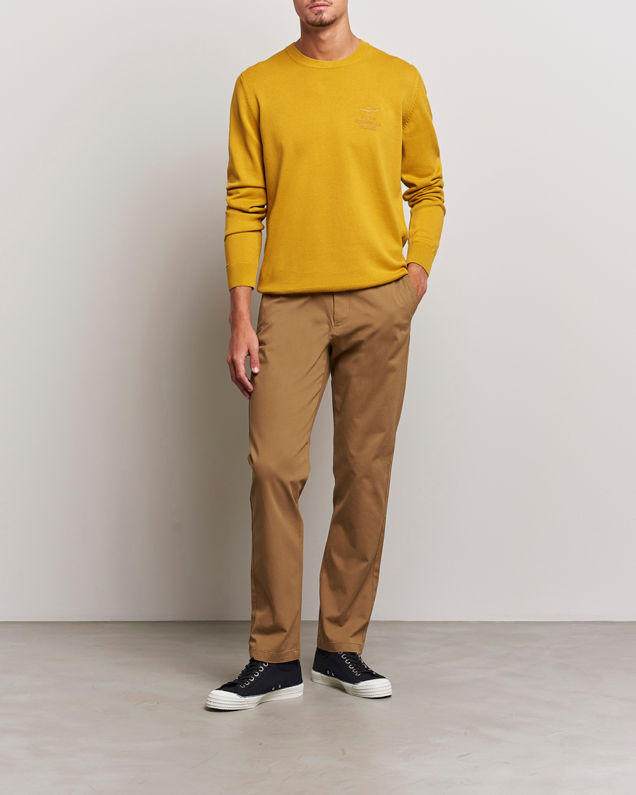 Men | Sweaters & Knitwear | Aeronautica Militare | Cotton Knitted Crew Neck Yellow