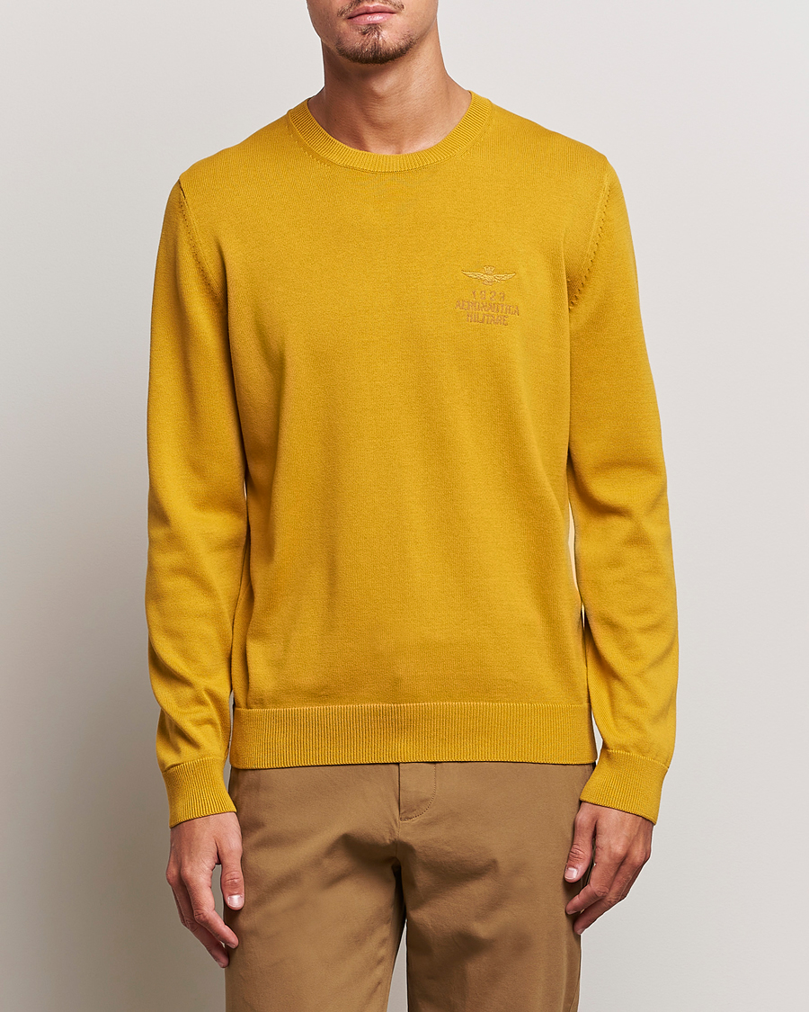 Men | Sweaters & Knitwear | Aeronautica Militare | Cotton Knitted Crew Neck Yellow