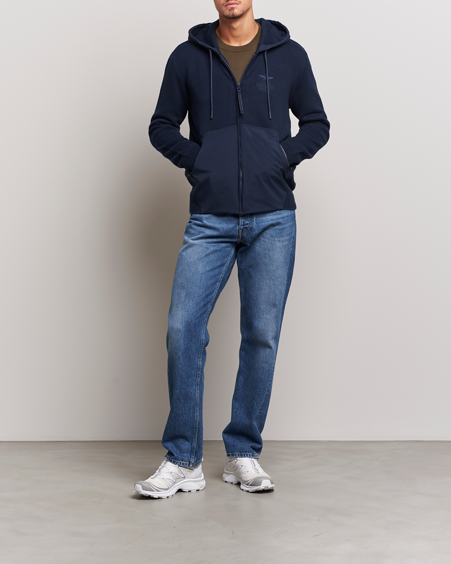 Men | Sweaters & Knitwear | Aeronautica Militare | Mixed Full Zip Hoodie Dark Blue