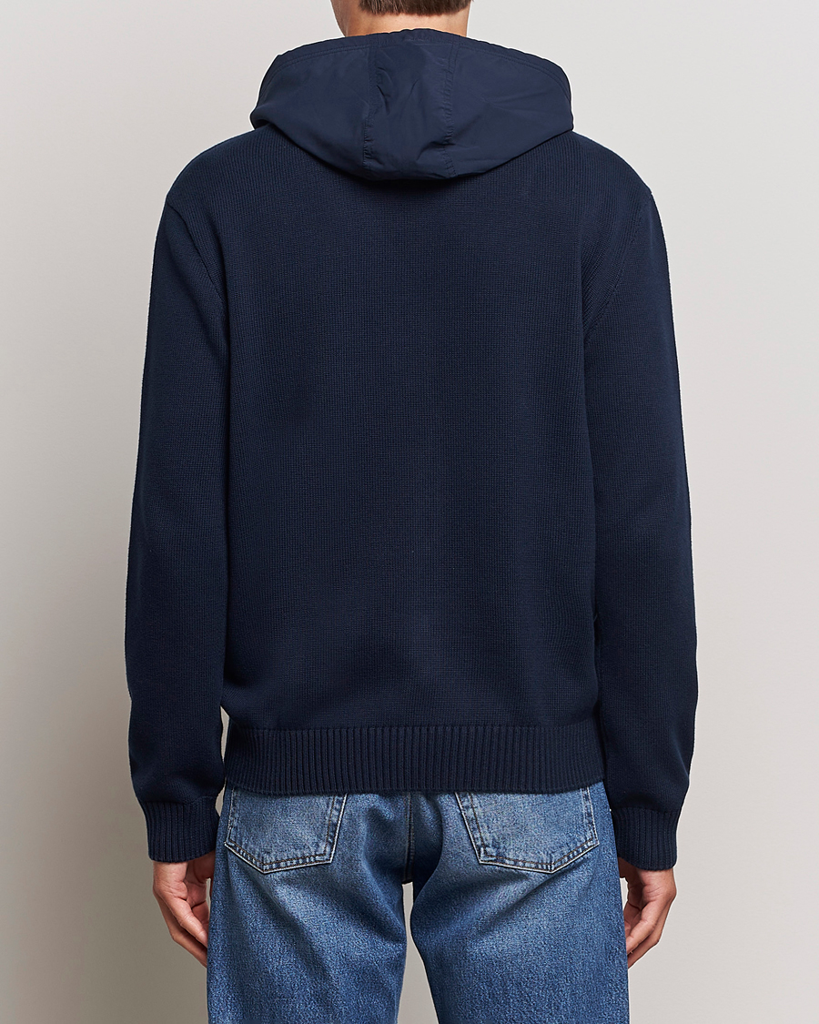 Men | Sweaters & Knitwear | Aeronautica Militare | Mixed Full Zip Hoodie Dark Blue