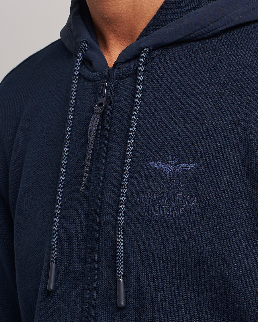 Men | Sweaters & Knitwear | Aeronautica Militare | Mixed Full Zip Hoodie Dark Blue