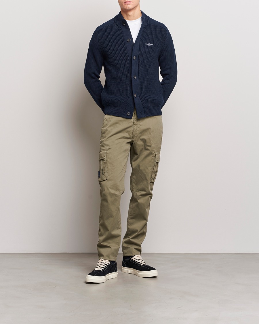 Men | Sweaters & Knitwear | Aeronautica Militare | Cotton Ribbed Knitted Cardigan Dark Blue