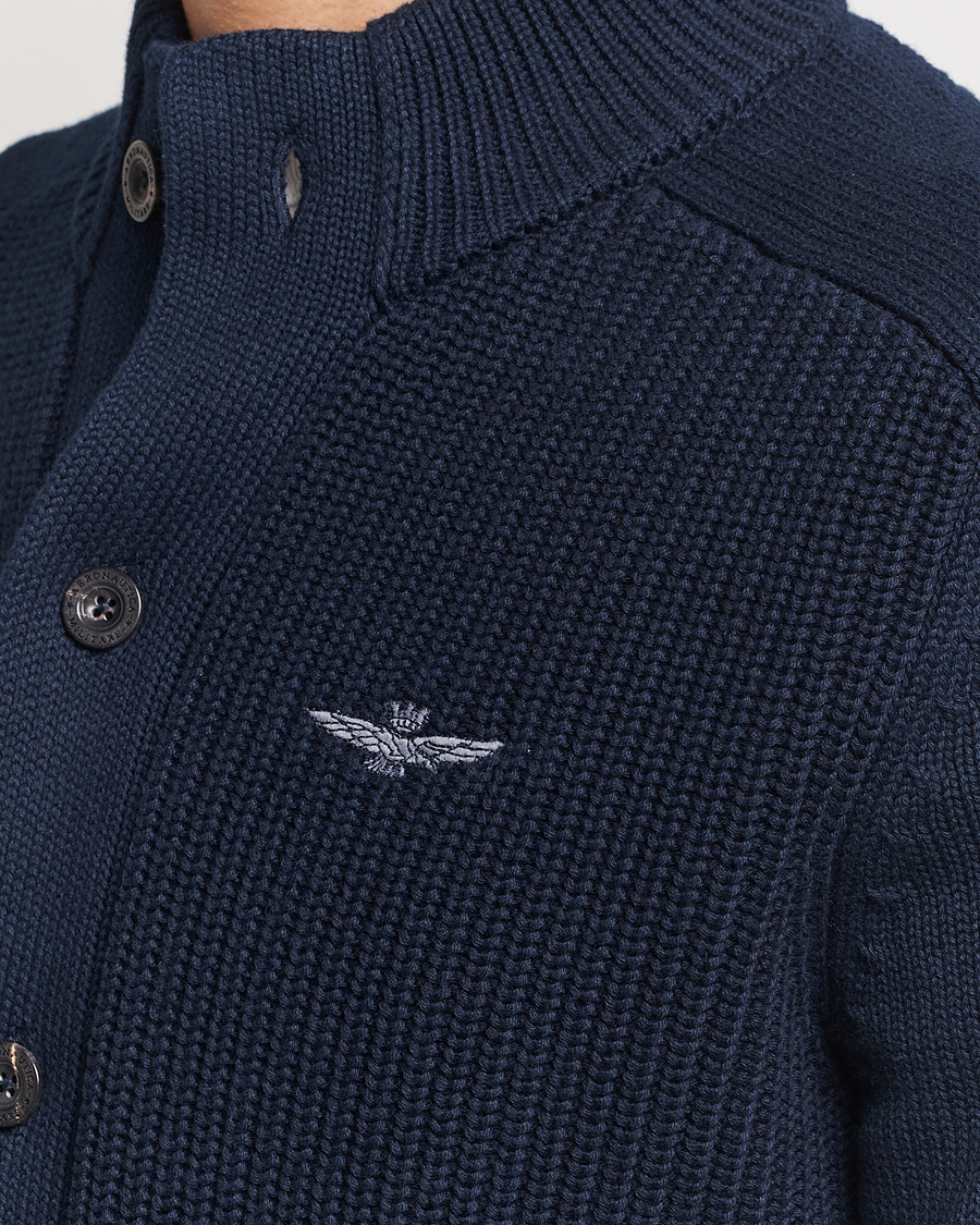 Men | Sweaters & Knitwear | Aeronautica Militare | Cotton Ribbed Knitted Cardigan Dark Blue