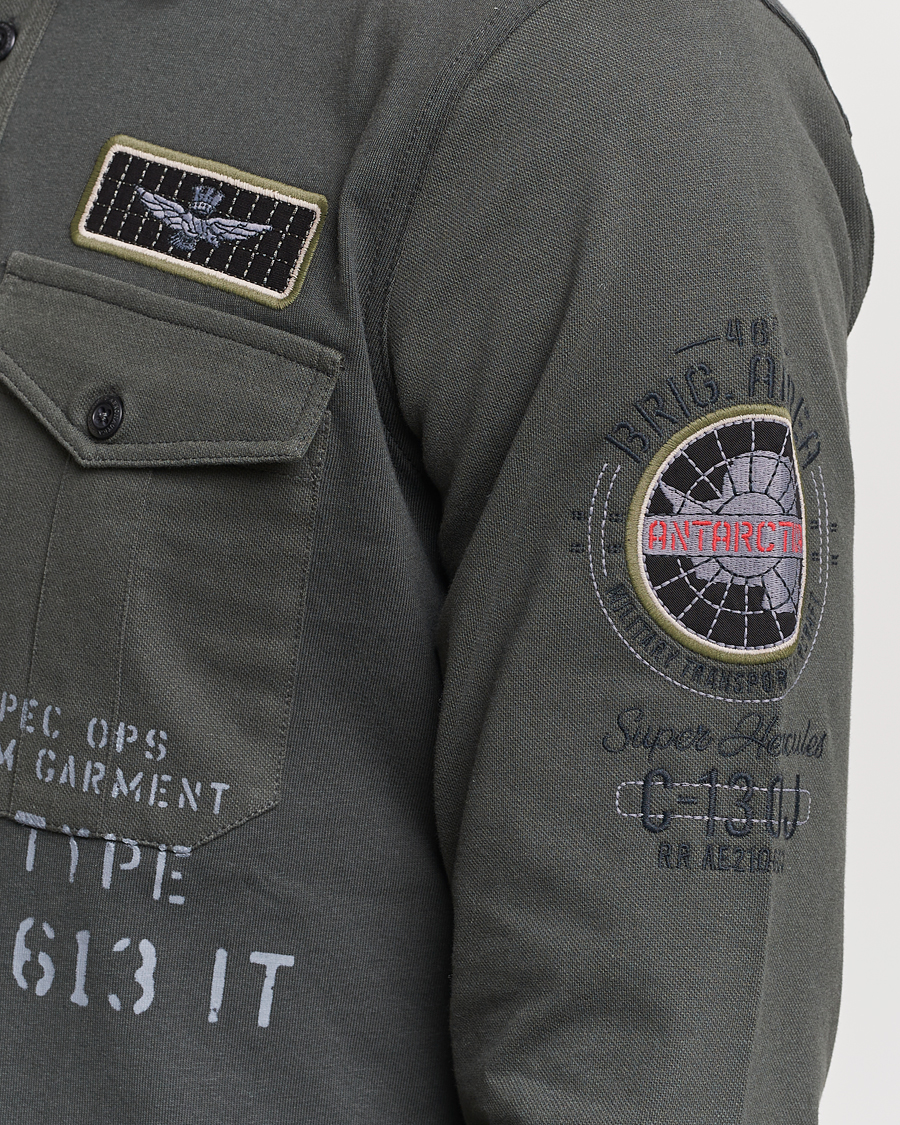 Men | Sweaters & Knitwear | Aeronautica Militare | Pocket Long Sleeve Polo Dark Green
