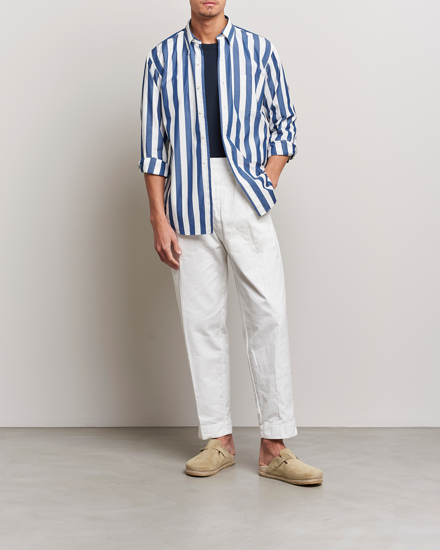 Men | Shirts | Kamakura Shirts | Vintage Ivy Button Down Shirt Blue Stripe