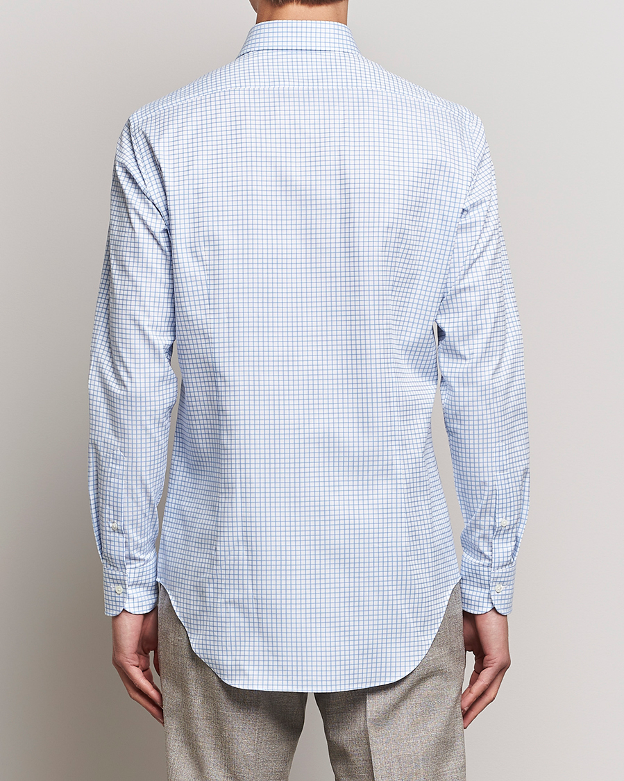 Men | Shirts | Kamakura Shirts | Slim Fit Twill Spread Shirt Sky Blue Check