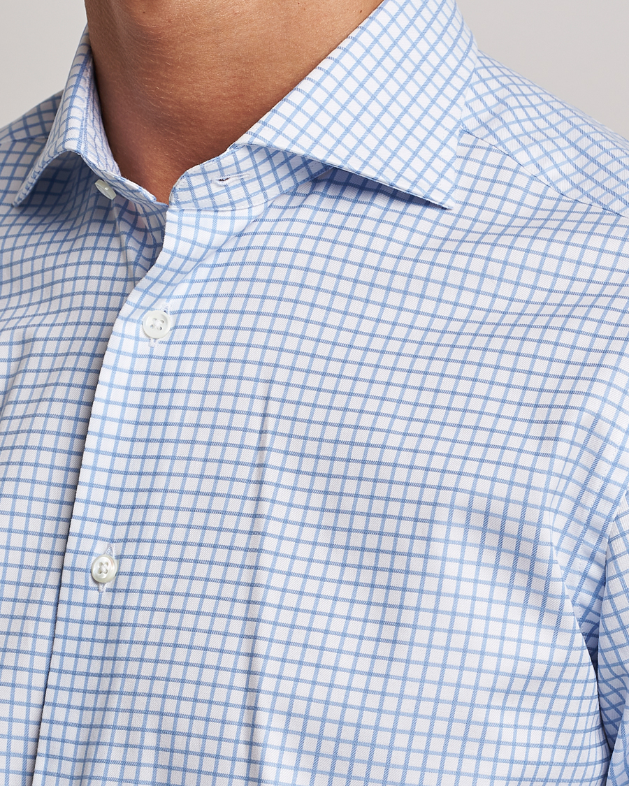 Men | Shirts | Kamakura Shirts | Slim Fit Twill Spread Shirt Sky Blue Check